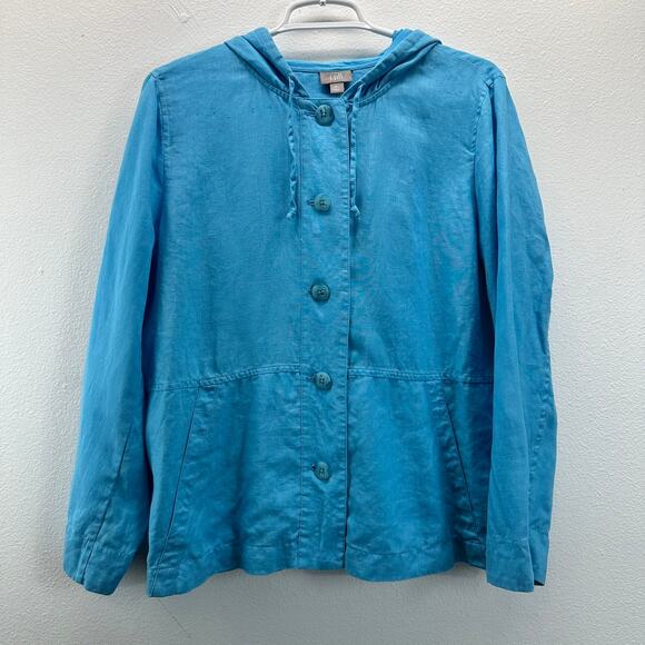 J. Jill Linen Hooded Layering Shirt Jacket Blue Womens Size Med - Picture 1 of 9